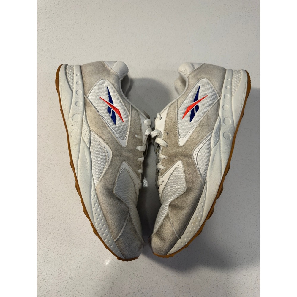Vintage Reebok Mens Grey White Suede Mesh Low Top Sneakers Gum Sole Retro
